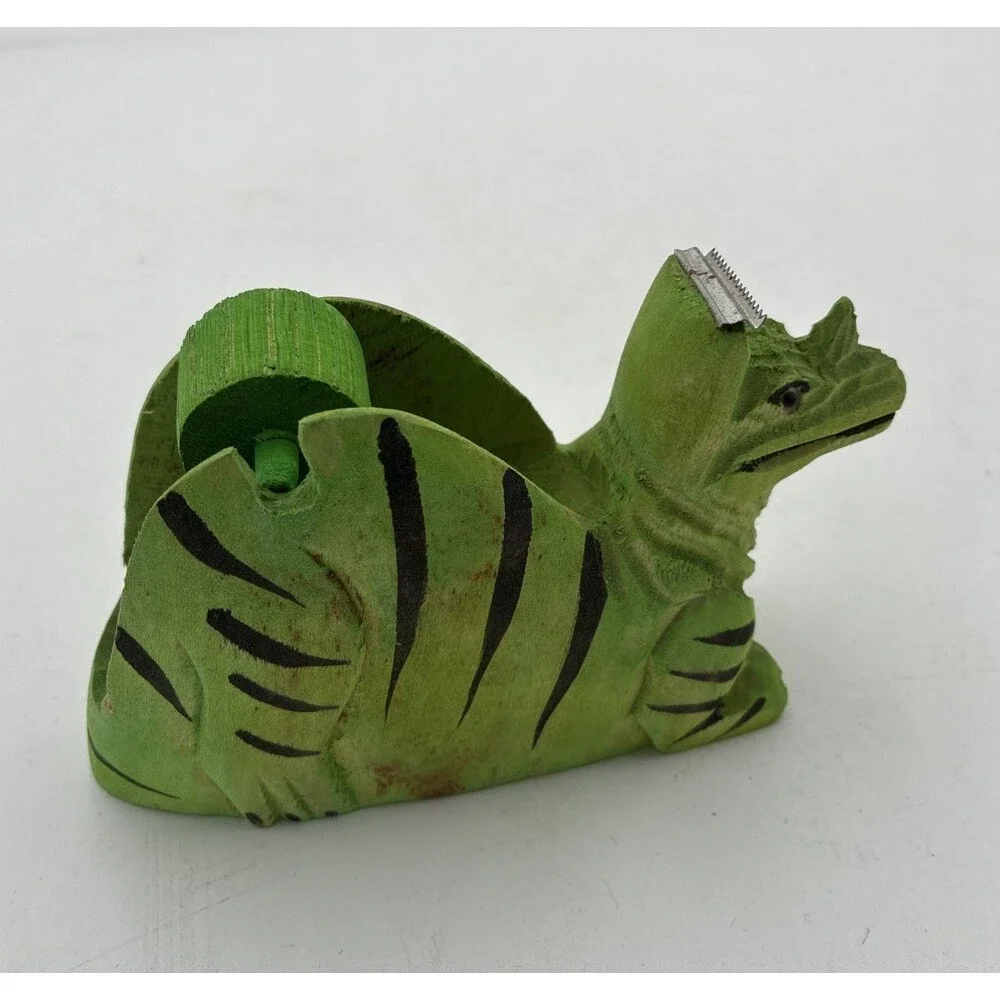 dinosaur head shape Tape Dispenser desk top wood carving